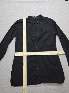 RAG Black Cotton Tunic Shirt M Band Collar Longline Minimalist